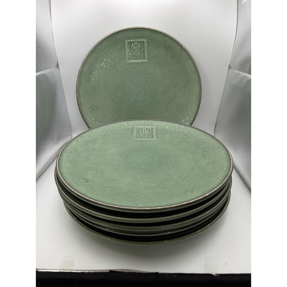 Set of 6 Pfaltzgraff Naturewood Green Dinner Plates 10" USA Stoneware